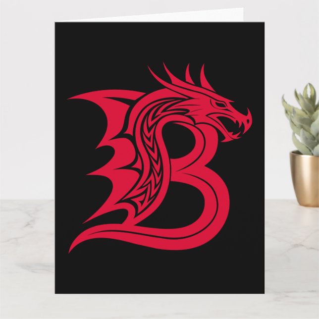 Dragon Styled Letter B, Dragon Alphabet, Monogram Card (Small Plant)