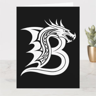 Dragon Styled Letter B, Dragon Alphabet, Monogram Card