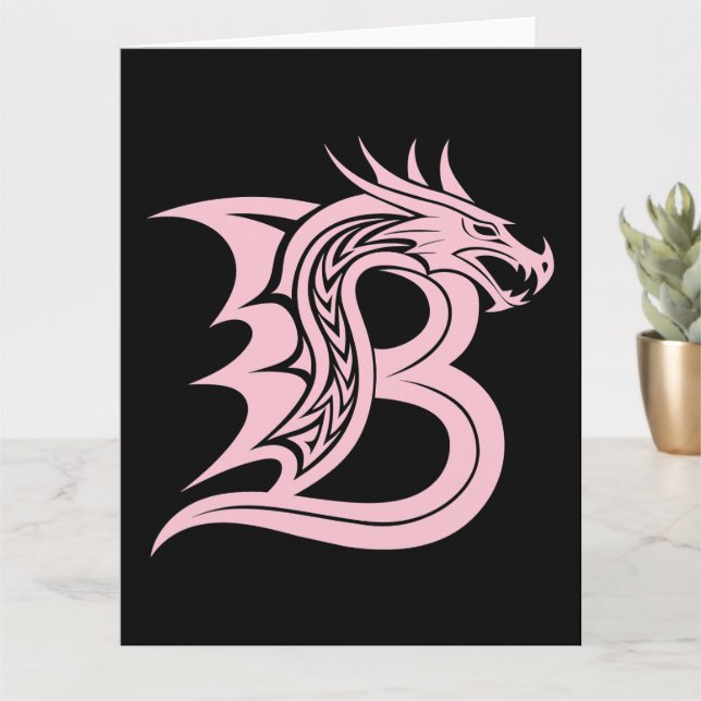 Dragon Styled Letter B, Dragon Alphabet, Monogram Card (Small Plant)