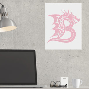Dragon Styled Letter B, Dragon Alphabet, Monogram Foil Prints
