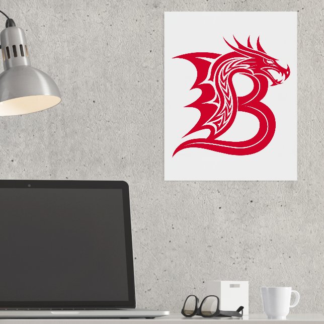 Dragon Styled Letter B, Dragon Alphabet, Monogram Foil Prints (In Situ (Desk))