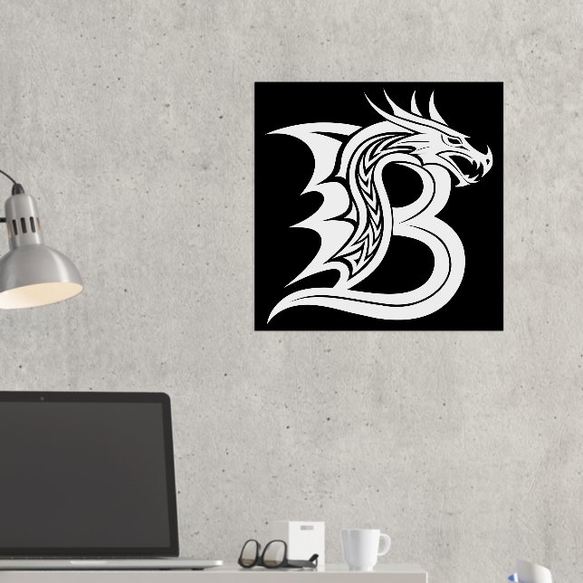 Dragon Styled Letter B, Dragon Alphabet, Monogram Foil Prints (In Situ (Desk 2))
