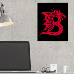 Dragon Styled Letter B, Dragon Alphabet, Monogram Foil Prints