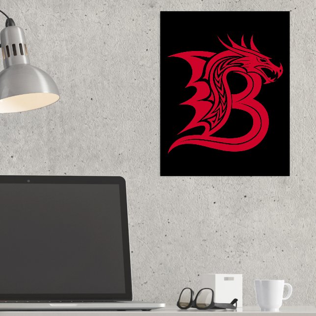 Dragon Styled Letter B, Dragon Alphabet, Monogram Foil Prints (In Situ (Desk))