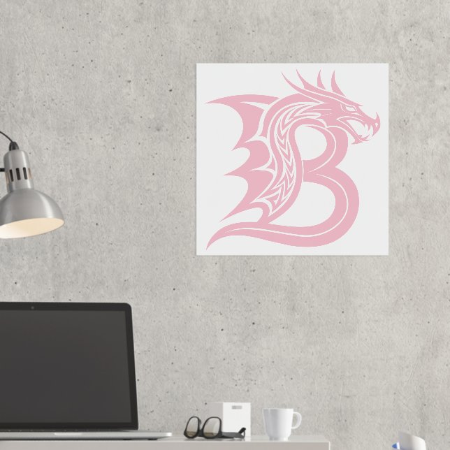 Dragon Styled Letter B, Dragon Alphabet, Monogram Foil Prints (In Situ (Desk 2))