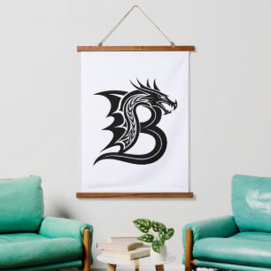 Dragon Styled Letter B, Dragon Alphabet, Monogram Hanging Tapestry