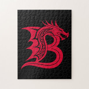 Dragon Styled Letter B, Dragon Alphabet, Monogram Jigsaw Puzzle