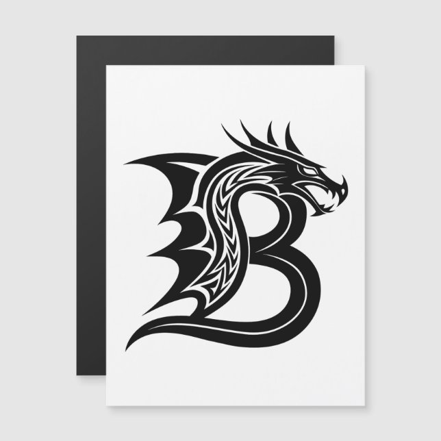 Dragon Styled Letter B, Dragon Alphabet, Monogram Magnetic Invitation (Front/Back)
