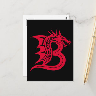 Dragon Styled Letter B, Dragon Alphabet, Monogram Postcard