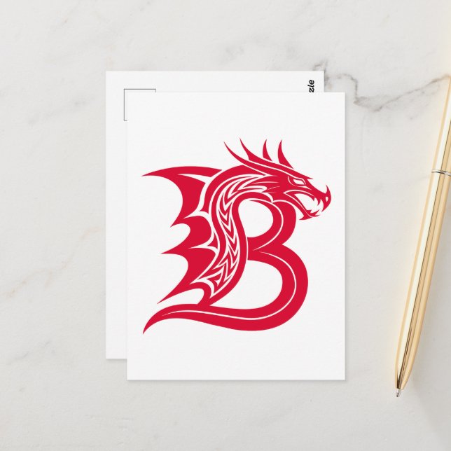 Dragon Styled Letter B, Dragon Alphabet, Monogram Postcard (Front/Back In Situ)