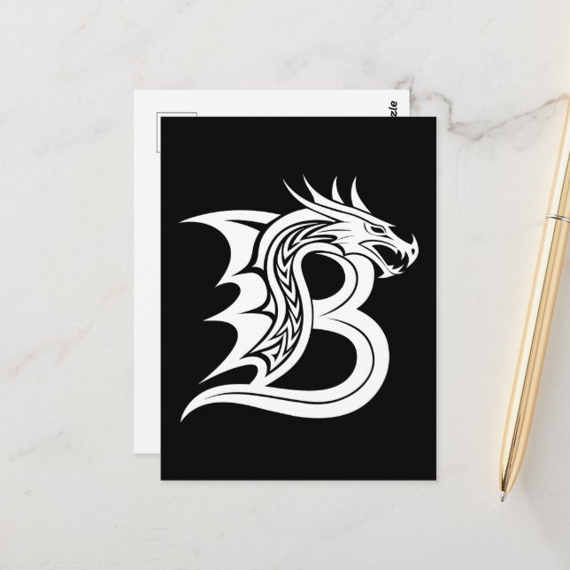 Dragon Styled Letter B, Dragon Alphabet, Monogram Postcard (Front/Back In Situ)