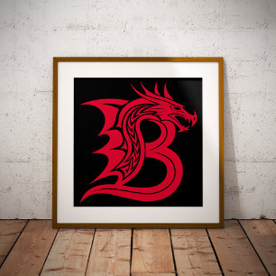 Dragon Styled Letter B, Dragon Alphabet, Monogram Poster