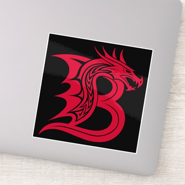 Dragon Styled Letter B, Dragon Alphabet, Monogram Sticker (Detail)