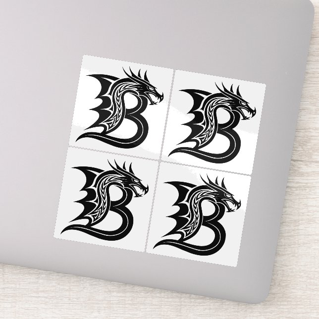 Dragon Styled Letter B, Dragon Alphabet, Monogram Sticker (Detail)