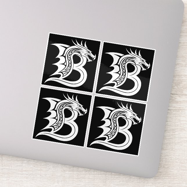 Dragon Styled Letter B, Dragon Alphabet, Monogram Sticker (Detail)