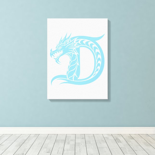 Dragon Styled Letter D, Dragon Alphabet, Monogram Canvas Print (Insitu(Wood Floor))