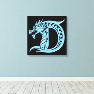 Dragon Styled Letter D, Dragon Alphabet, Monogram Canvas Print
