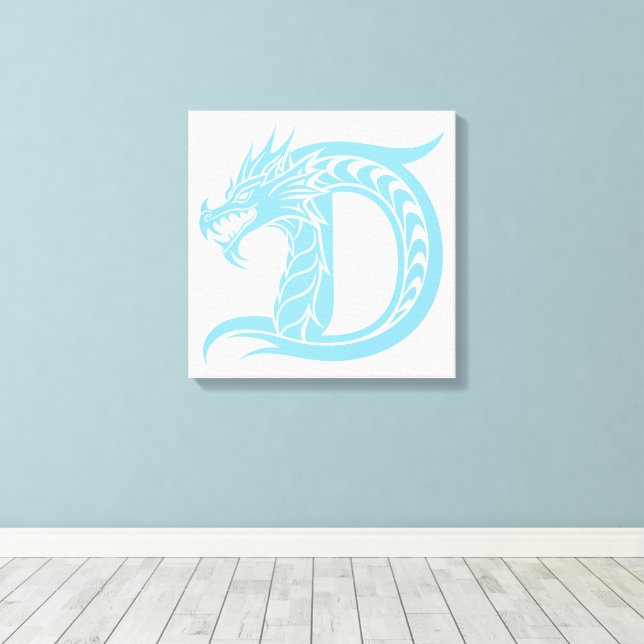 Dragon Styled Letter D, Dragon Alphabet, Monogram Canvas Print (Insitu(Wood Floor))