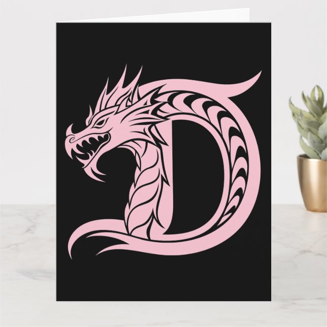 Dragon Styled Letter D, Dragon Alphabet, Monogram Card (Small Plant)