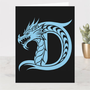 Dragon Styled Letter D, Dragon Alphabet, Monogram Card