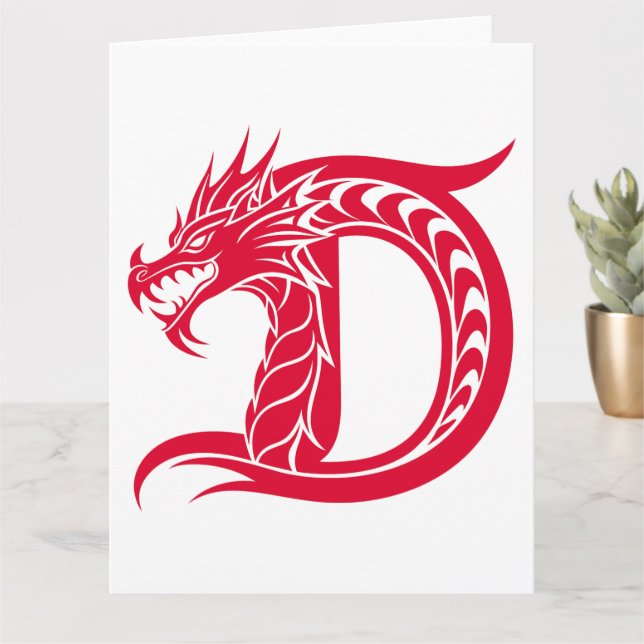Dragon Styled Letter D, Dragon Alphabet, Monogram Card (Small Plant)