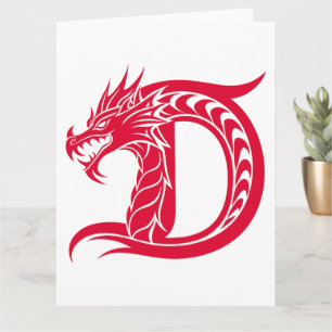 Dragon Styled Letter D, Dragon Alphabet, Monogram Card