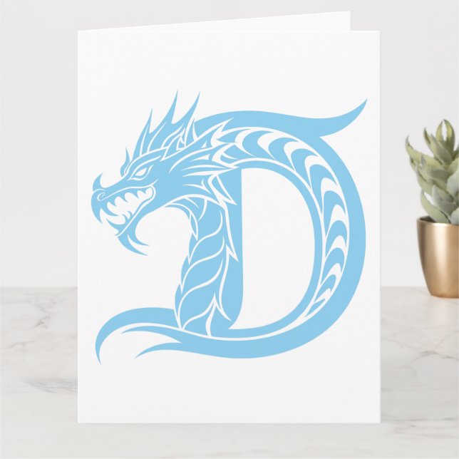 Dragon Styled Letter D, Dragon Alphabet, Monogram Card (Small Plant)