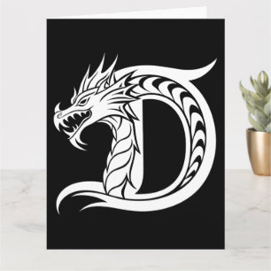 Dragon Styled Letter D, Dragon Alphabet, Monogram Card