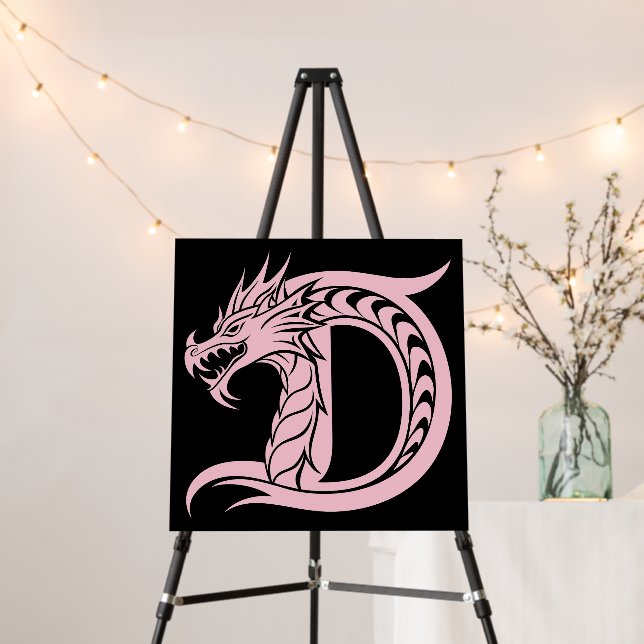 Dragon Styled Letter D, Dragon Alphabet, Monogram Foam Board (In Situ (Stand))