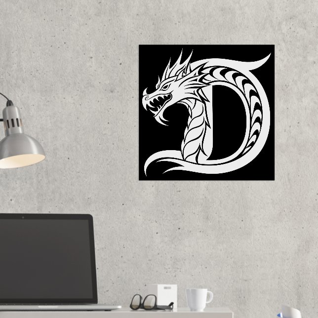 Dragon Styled Letter D, Dragon Alphabet, Monogram Foil Prints (In Situ (Desk 2))