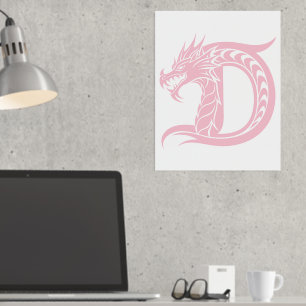 Dragon Styled Letter D, Dragon Alphabet, Monogram Foil Prints