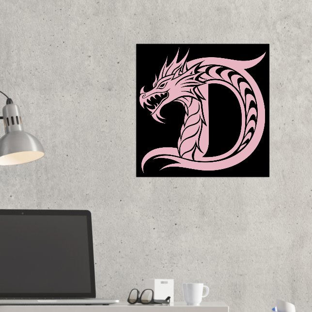 Dragon Styled Letter D, Dragon Alphabet, Monogram Foil Prints (In Situ (Desk 2))