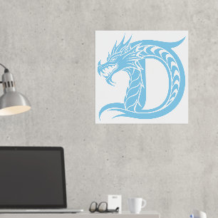 Dragon Styled Letter D, Dragon Alphabet, Monogram Foil Prints