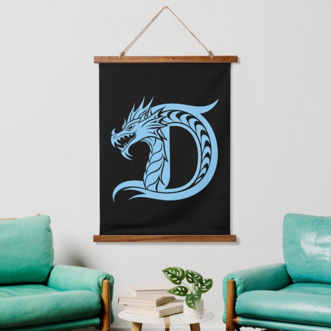 Dragon Styled Letter D, Dragon Alphabet, Monogram Hanging Tapestry (Living Room)