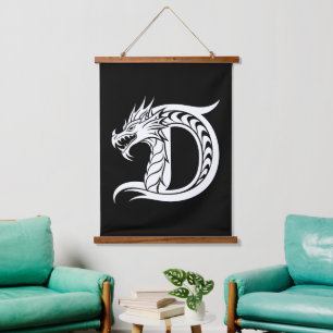 Dragon Styled Letter D, Dragon Alphabet, Monogram Hanging Tapestry