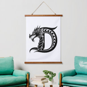Dragon Styled Letter D, Dragon Alphabet, Monogram Hanging Tapestry