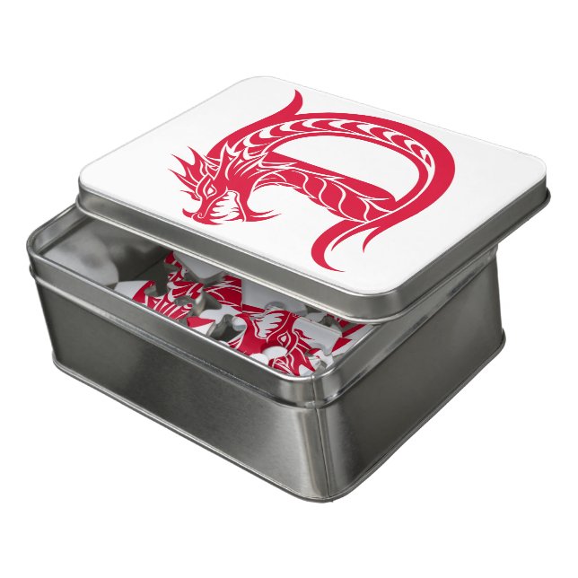 Dragon Styled Letter D, Dragon Alphabet, Monogram Jigsaw Puzzle (Lid Open)