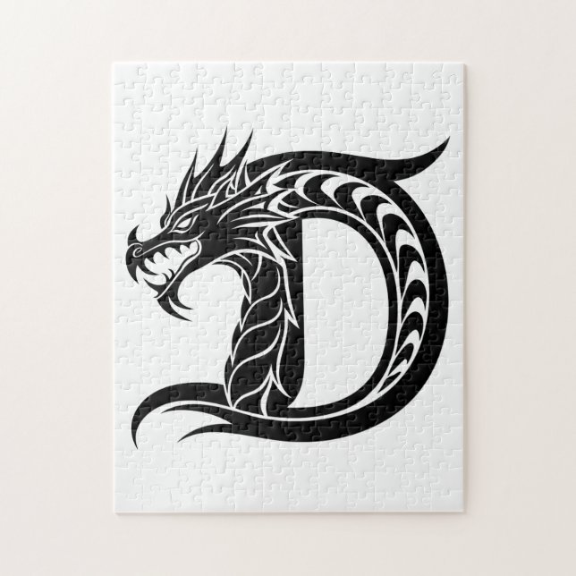 Dragon Styled Letter D, Dragon Alphabet, Monogram Jigsaw Puzzle (Vertical)