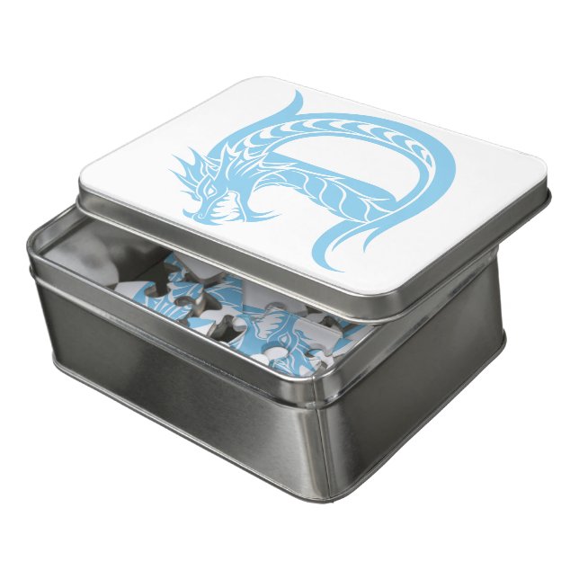 Dragon Styled Letter D, Dragon Alphabet, Monogram Jigsaw Puzzle (Lid Open)