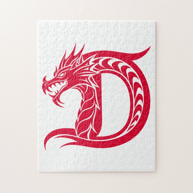 Dragon Styled Letter D, Dragon Alphabet, Monogram Jigsaw Puzzle (Vertical)