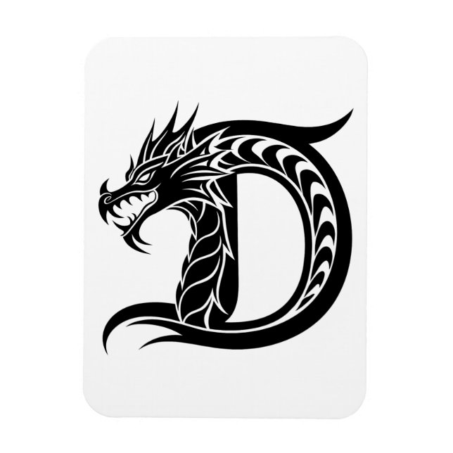 Dragon Styled Letter D, Dragon Alphabet, Monogram Magnet (Vertical)