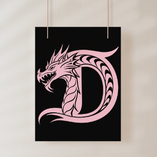Dragon Styled Letter D, Dragon Alphabet, Monogram Photo Print