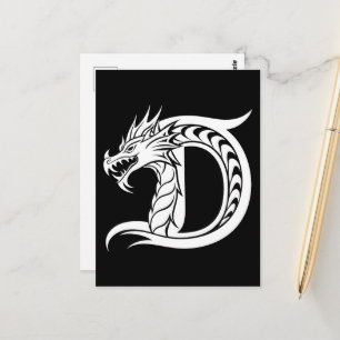 Dragon Styled Letter D, Dragon Alphabet, Monogram Postcard