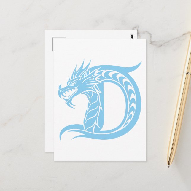 Dragon Styled Letter D, Dragon Alphabet, Monogram Postcard (Front/Back In Situ)