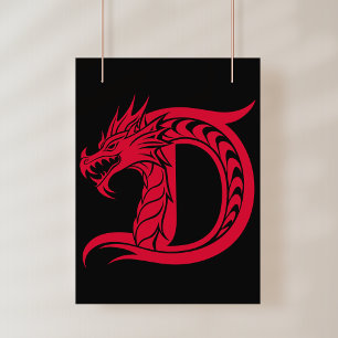 Dragon Styled Letter D, Dragon Alphabet, Monogram Poster