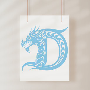 Dragon Styled Letter D, Dragon Alphabet, Monogram Poster