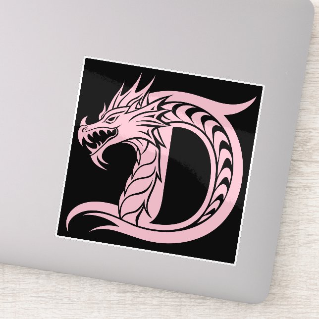 Dragon Styled Letter D, Dragon Alphabet, Monogram Sticker (Detail)