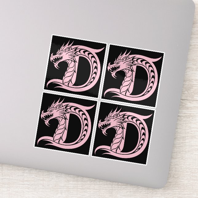 Dragon Styled Letter D, Dragon Alphabet, Monogram Sticker (Detail)
