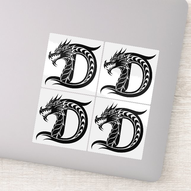 Dragon Styled Letter D, Dragon Alphabet, Monogram Sticker (Detail)
