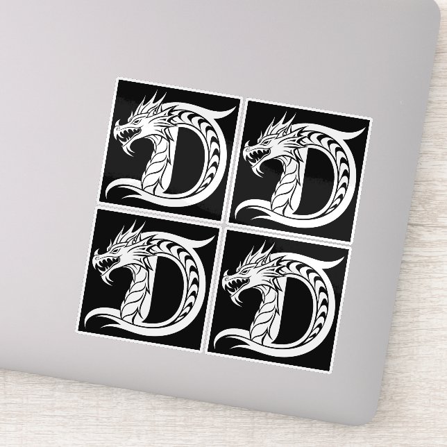 Dragon Styled Letter D, Dragon Alphabet, Monogram Sticker (Detail)